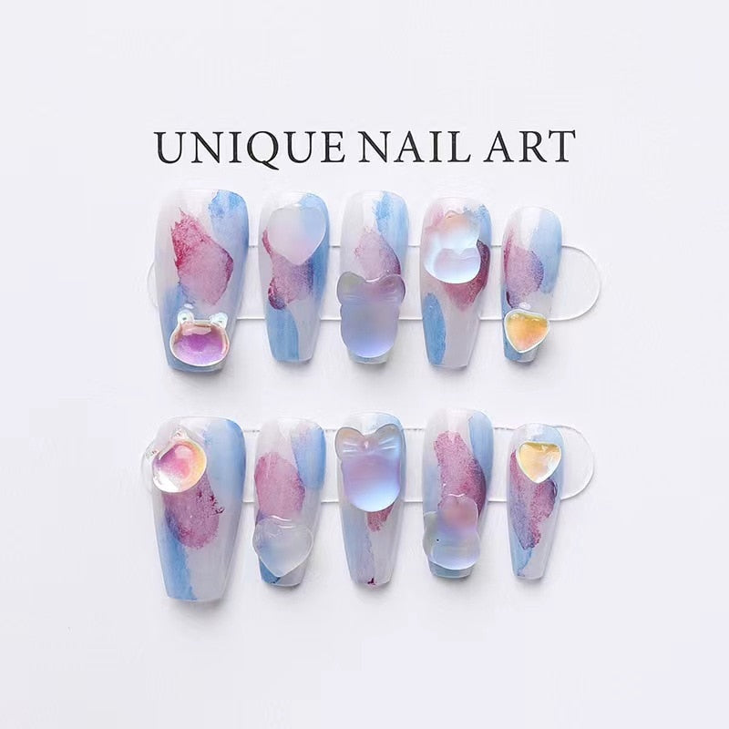 Blue Whale Handmade Wearable Fake Nails Mermaid Ocean Wearing Nails Sticker Reusable Press On Nail Patches Decoration