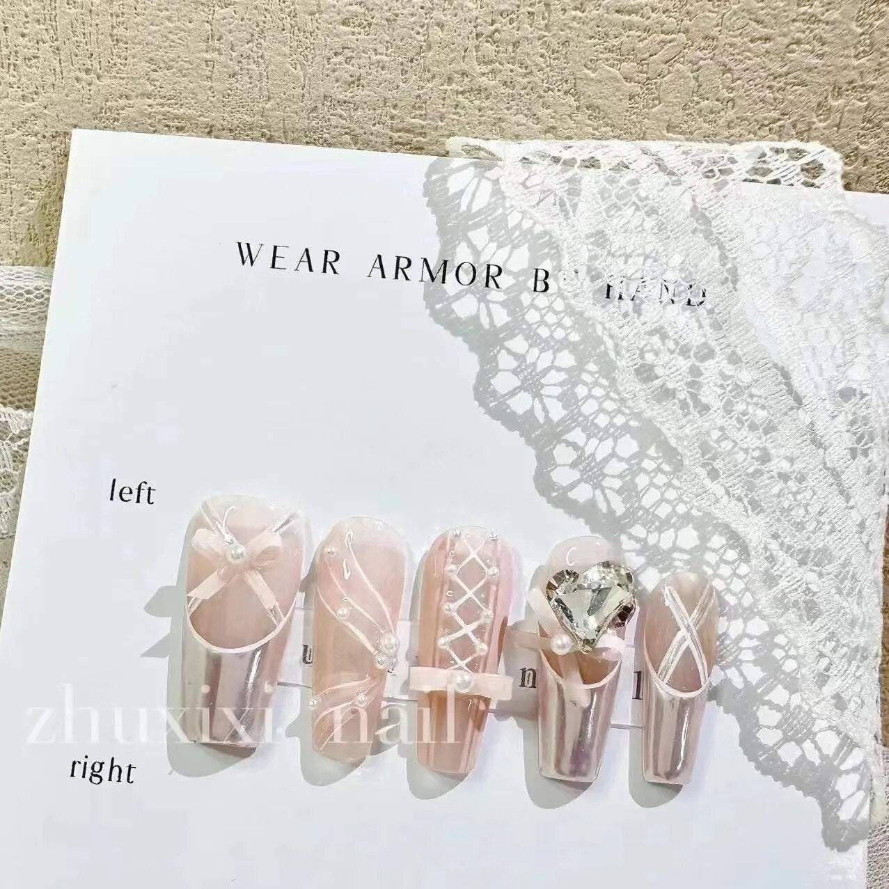 10 Piece For Set White Bow French Style fake nail patch Fairy Dreamy Cute Long T False Nail Art Finished Press On Wearable Nail