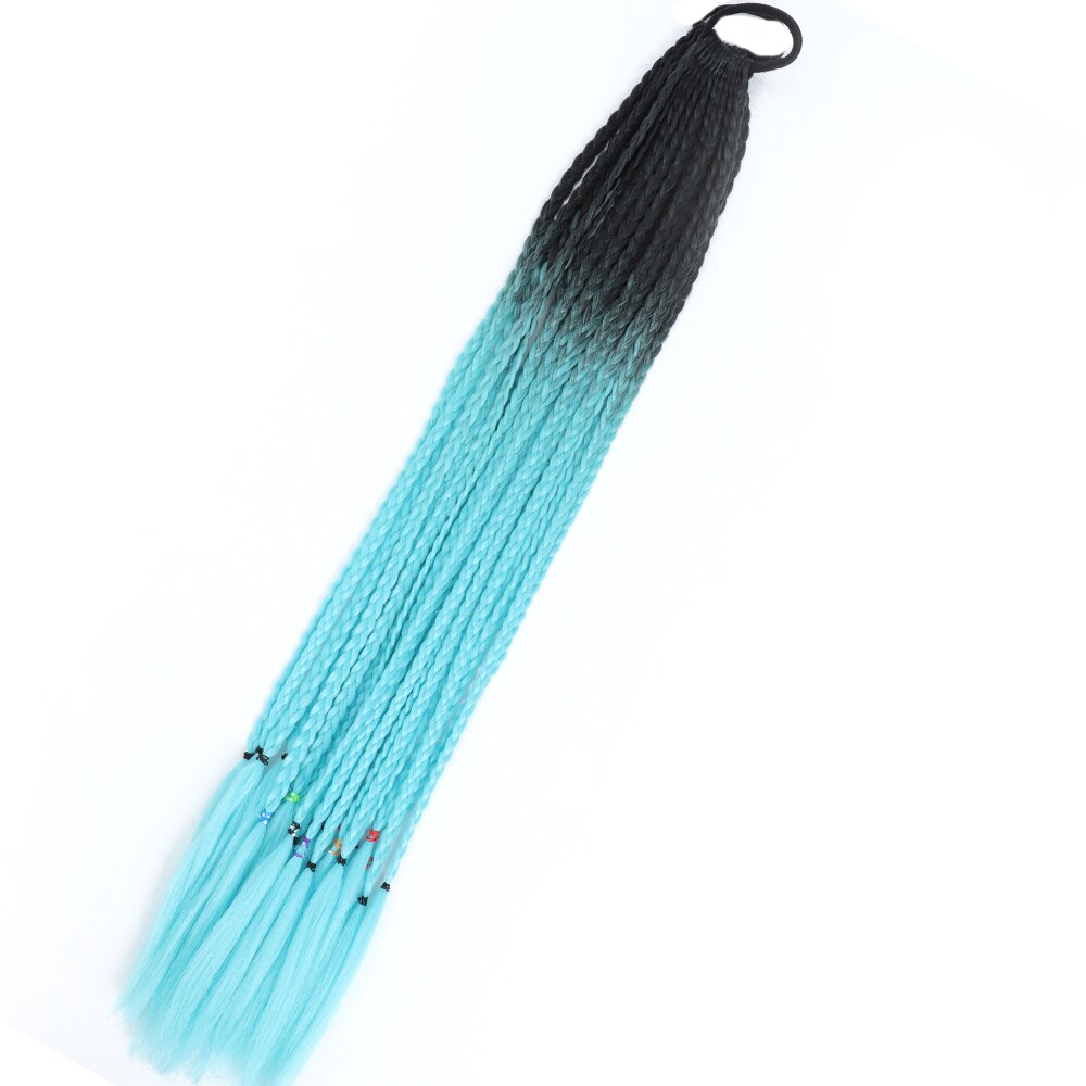 Colored Gradient Box Braided Ponytail For Girls With Elastic Hair Band Rubber Band Hair Accessories Wig Headband Hairpiece