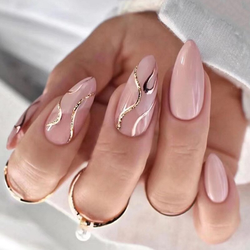 24pcs Almond Full Cover y2k black Sweet Fake Nails with glue cool Stiletto press on nails French artificial Nails With designs