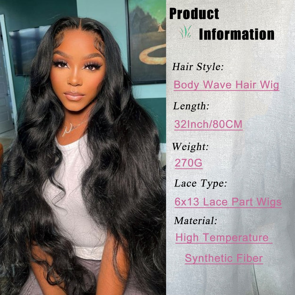 6x13 4x13 Synthetic Lace Front Wigs 32 Inches Long Body Wave Fluffy Trendy Wig for Black Women Pre Plucked with Baby Hair