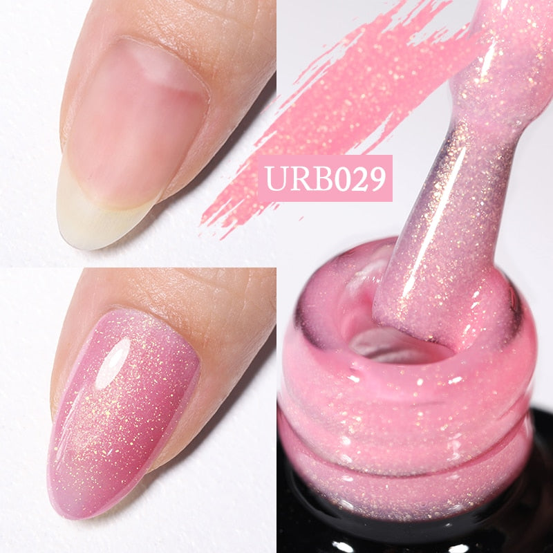 Aurora Rubber Gel Nail Iridescent Pearl Effect Metallic Mirror Nails Manicure Soak Off UV LED No Wipe Top Coat Base Gel