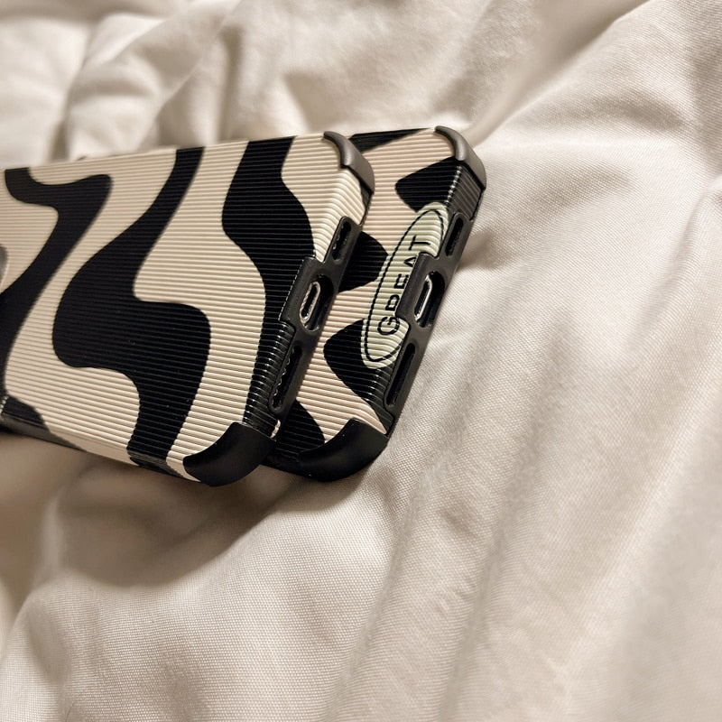 Fashion Zebra Stripe Black White Phone Case For iPhone 14 11 12 13 15 Pro Max 14 15 7 8 Plus X XS Max XR Shockproof Soft Cover
