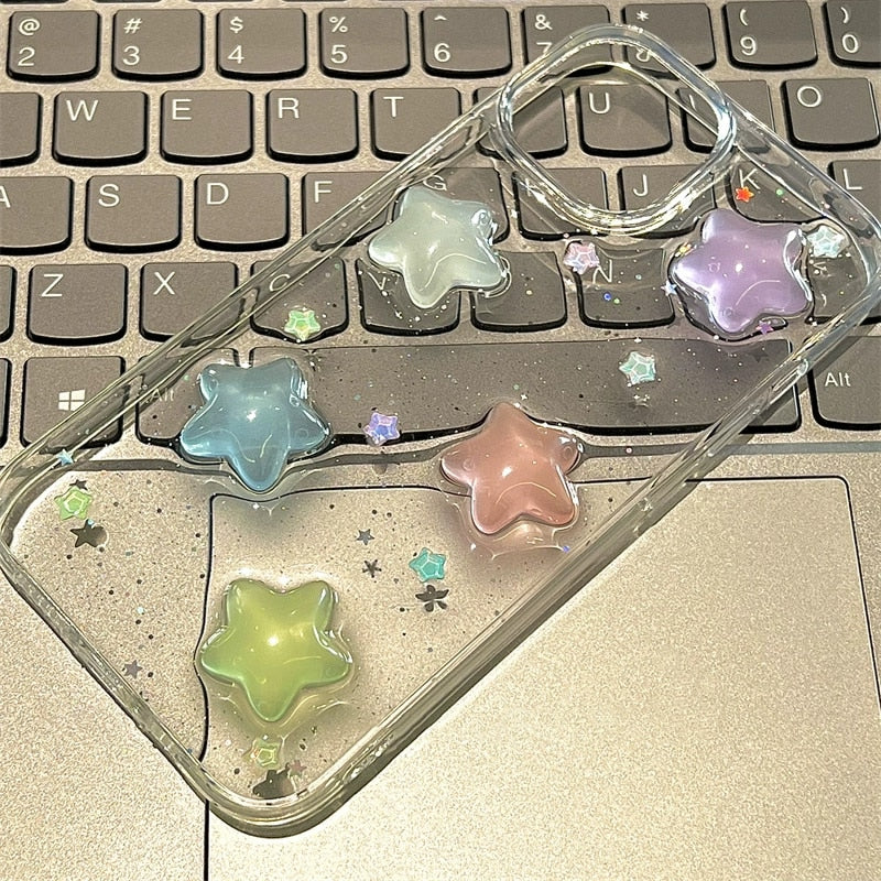 Cute Candy Star Shining Clear Case For Iphone 14 13 12 11 Pro Max MiNi Plus Glitter 3D Epoxy Soft Cover Korea Japan Girl Shell