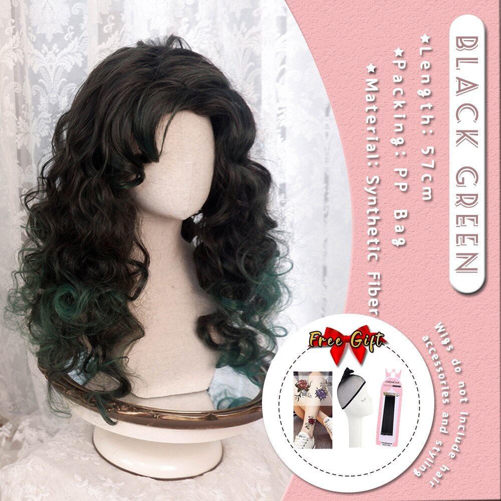 Extra Long Curly Hair with Bangs Cosplay Party Lolita Synthetic Wigs Heat Resistant Fiber