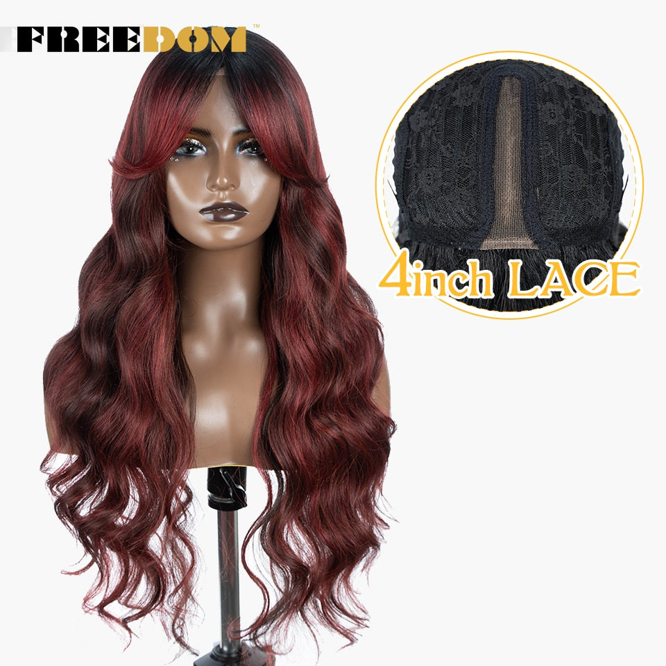 Synthetic Lace Wigs For Black Women Super Long Body Wavy Side Part Lace Wig Brown Ombre Blue Cosplay Wigs Heat Resistant