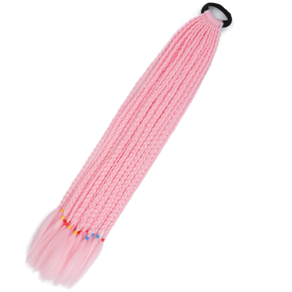Colored Gradient Box Braided Ponytail For Girls With Elastic Hair Band Rubber Band Hair Accessories Wig Headband Hairpiece