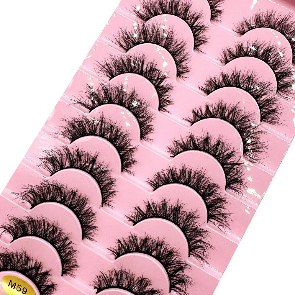 Fluffy 10 Pairs Faux Mink False Eyelashes Natural Long Lashes Crisscross Wispy Fake Eyelashes Extension