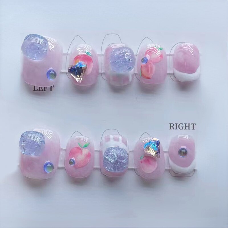 Blue Whale Handmade Wearable Fake Nails Mermaid Ocean Wearing Nails Sticker Reusable Press On Nail Patches Decoration