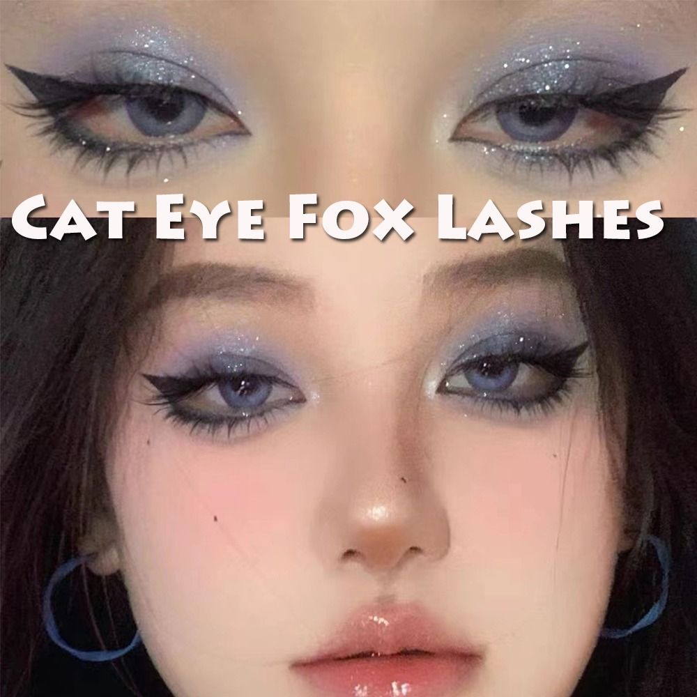 5Pairs 3D Mink Cat Eye Lashes Transparent Stem End Eye Elongated Eyelashes Full Strip Wispy Volume Fox Eye Lashes