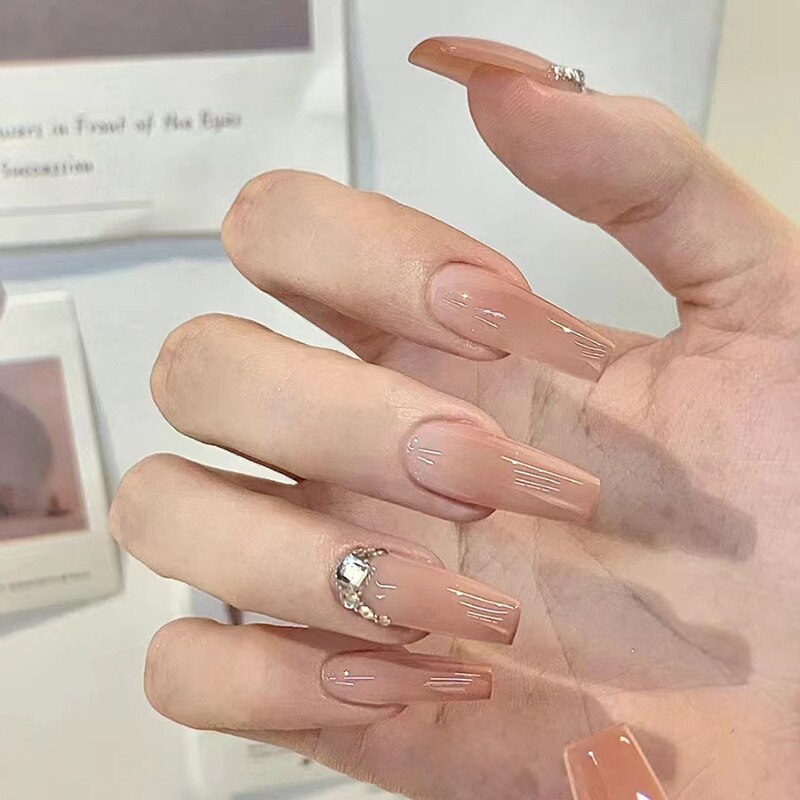24pcs Press on Nails Short Fake Nails with Glue Jelly Gradient Design Detachable Artificial Nail Acrylic Coffin False Nails Tips