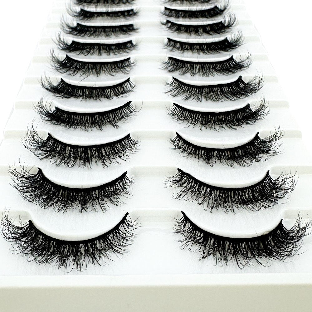 10Pairs 5D Faux Mink Hair False Eyelashes Natural Messy Eyelash Crisscross Wispy Fluffy Lashes Extension Fake Lashes