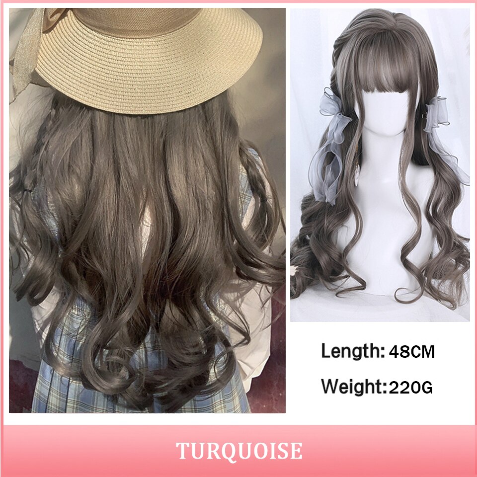 Cosplay Wig With Bangs Synthetic Straight Hair 24 Inch Long Heat-Resistant Pink Wig For Women