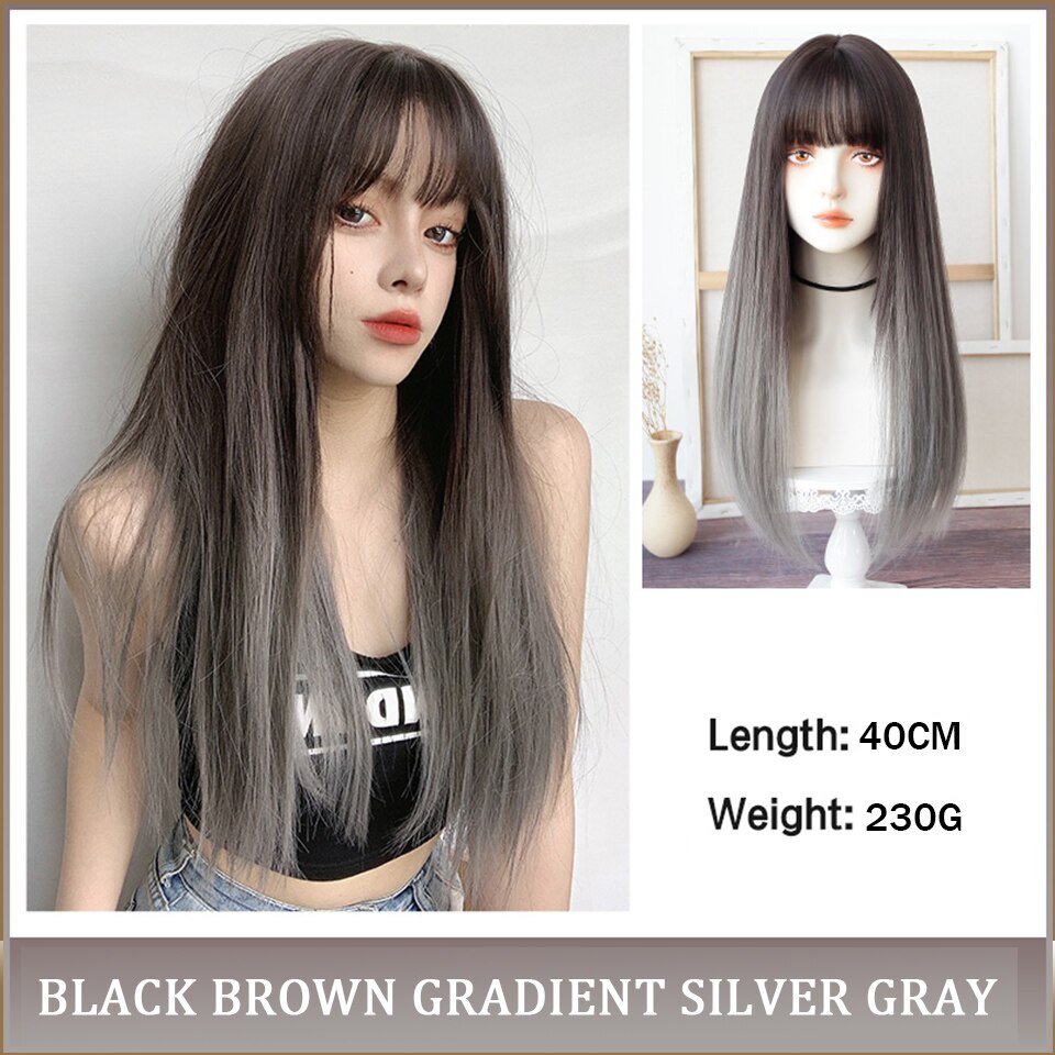Cosplay Wig With Bangs Synthetic Straight Hair 24 Inch Long Heat-Resistant Pink Wig For Women