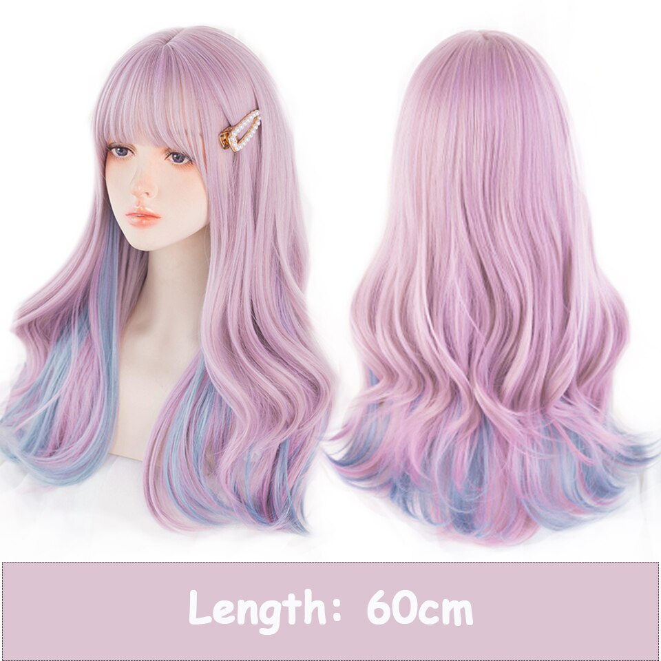 Synthetic Long Wavy Women Light Pink Gradient Mixed Color Lolita Cosplay Heat Resistant Party Wig