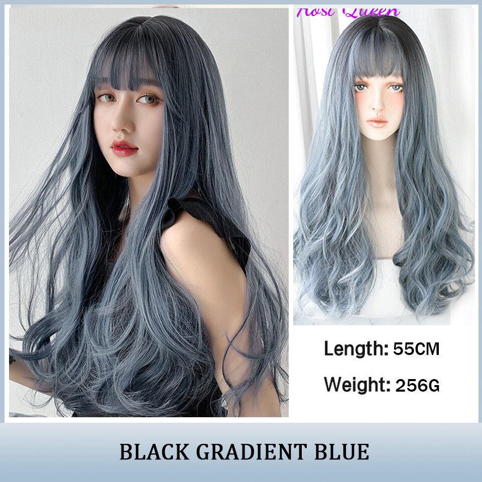 Cosplay Wig With Bangs Synthetic Straight Hair 24 Inch Long Heat-Resistant Pink Wig For Women