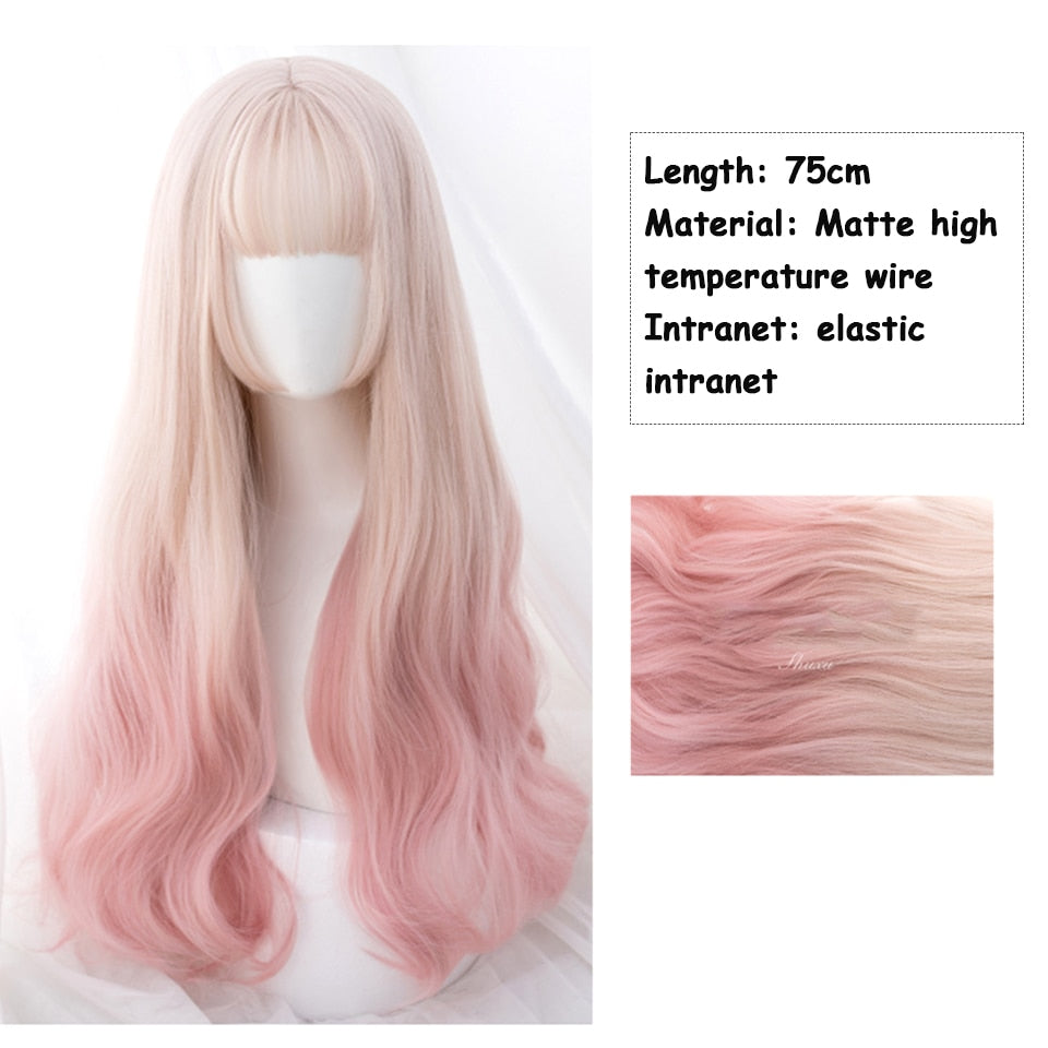 Synthetic Long Wavy Women Light Pink Gradient Mixed Color Lolita Cosplay Heat Resistant Party Wig