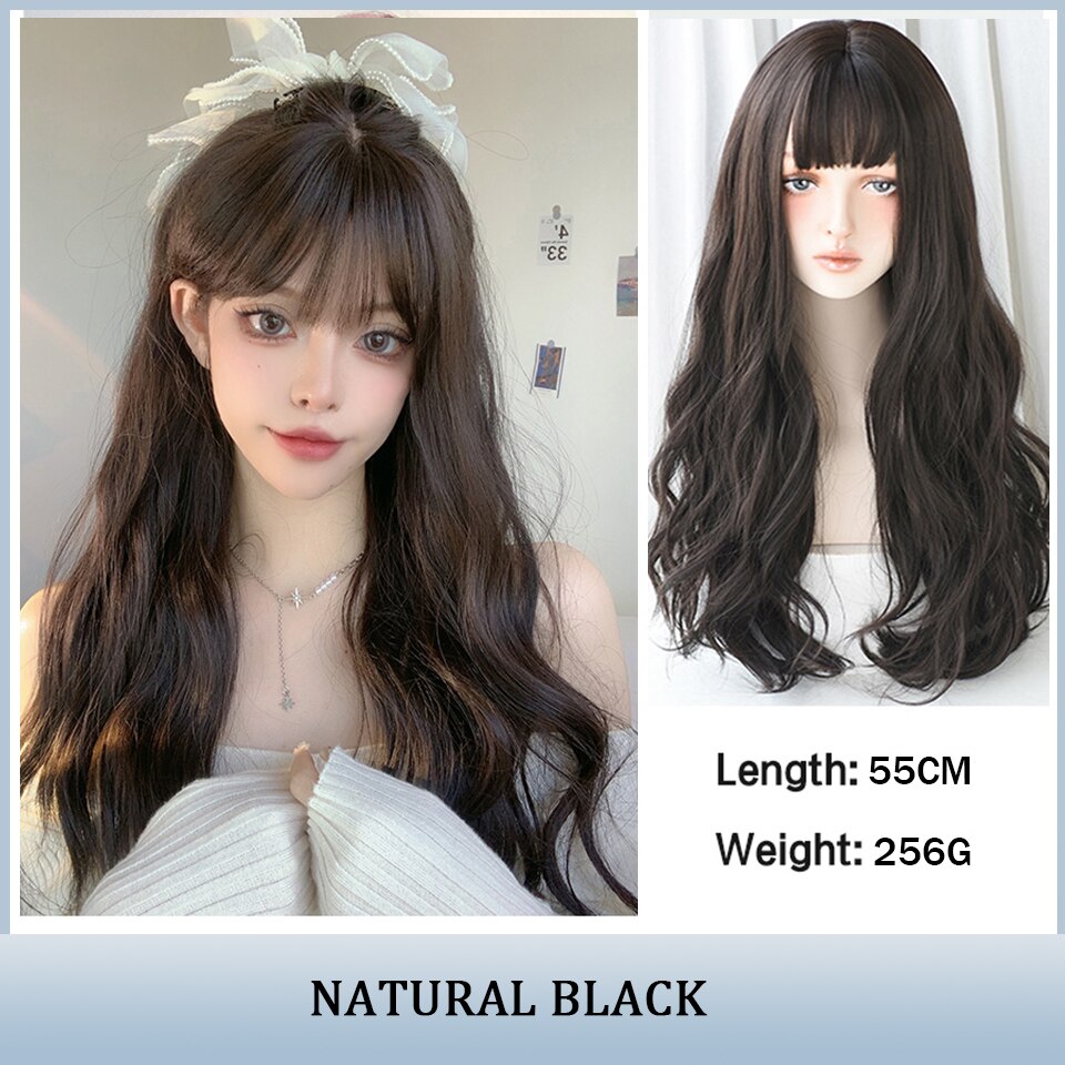 Cosplay Wig With Bangs Synthetic Straight Hair 24 Inch Long Heat-Resistant Pink Wig For Women