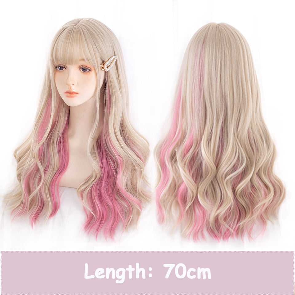 Synthetic Long Wavy Women Light Pink Gradient Mixed Color Lolita Cosplay Heat Resistant Party Wig