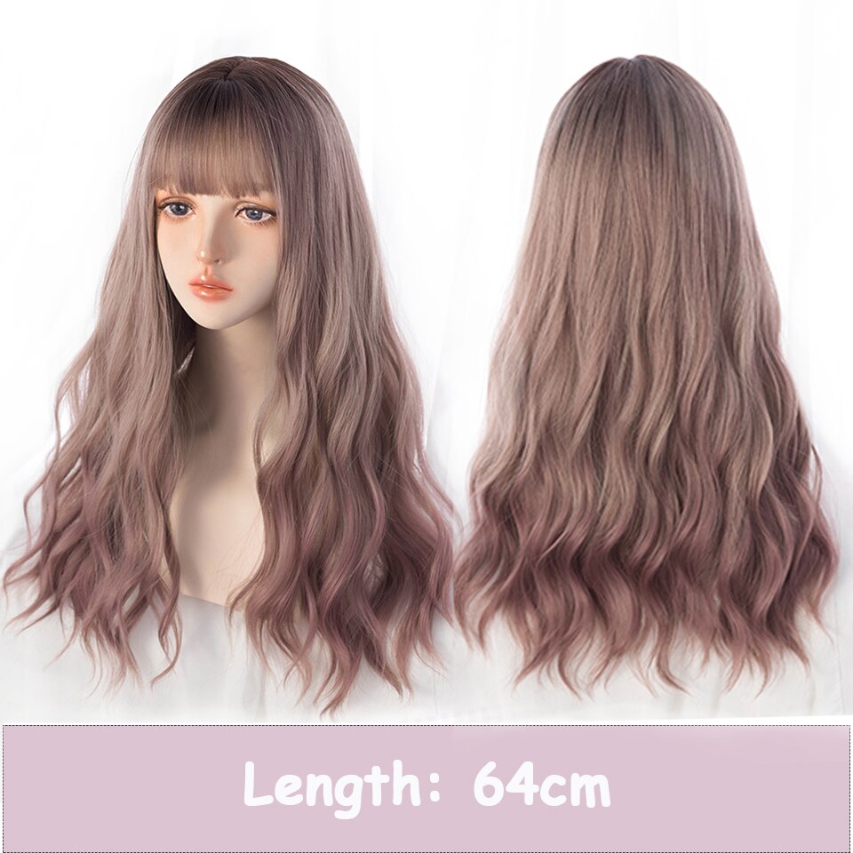 Synthetic Long Wavy Women Light Pink Gradient Mixed Color Lolita Cosplay Heat Resistant Party Wig