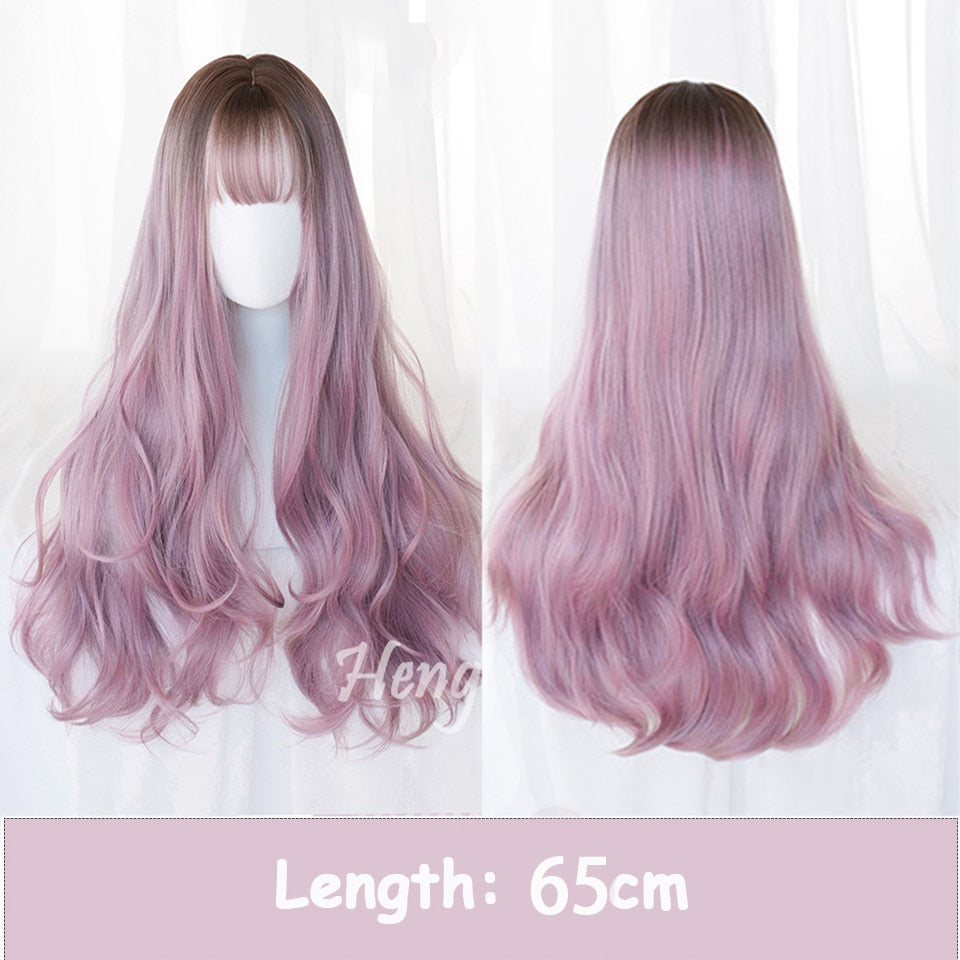 Synthetic Long Wavy Women Light Pink Gradient Mixed Color Lolita Cosplay Heat Resistant Party Wig