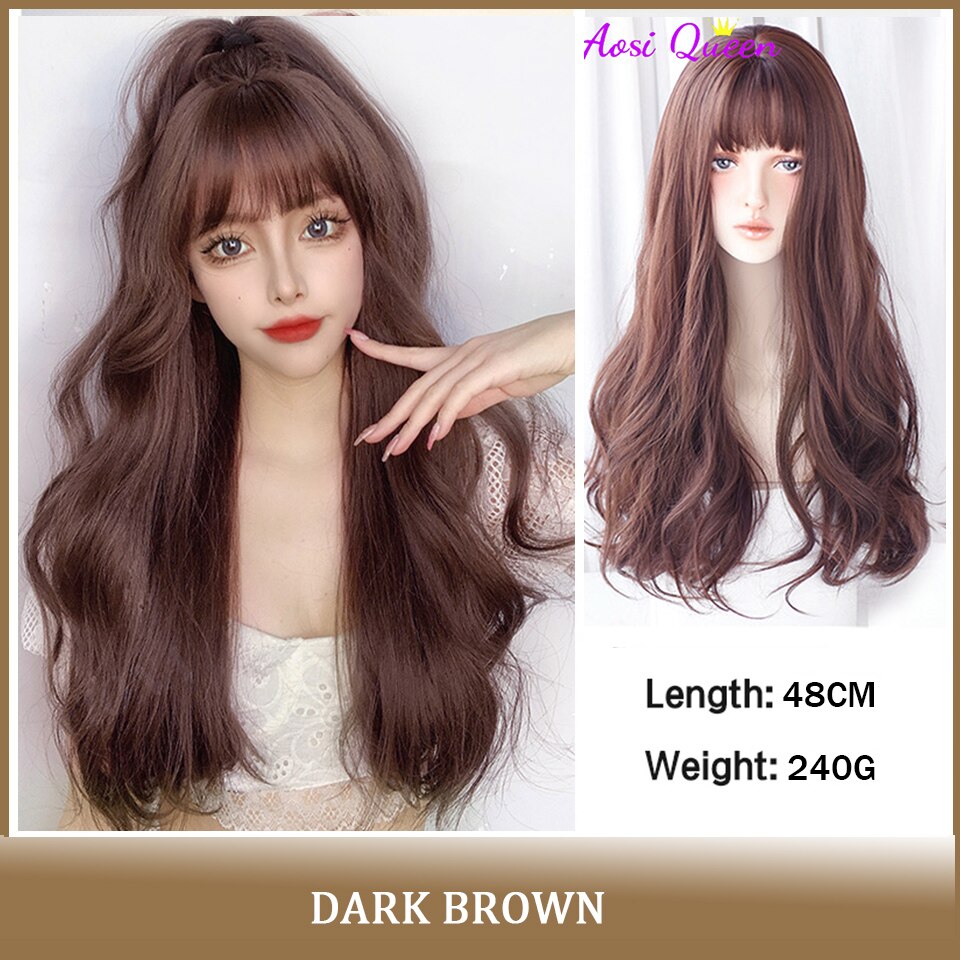 Cosplay Wig With Bangs Synthetic Straight Hair 24 Inch Long Heat-Resistant Pink Wig For Women