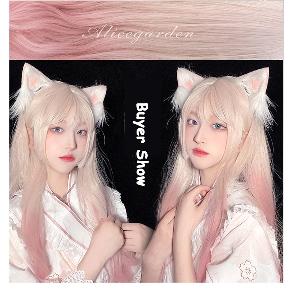 Synthetic Long Wavy Women Light Pink Gradient Mixed Color Lolita Cosplay Heat Resistant Party Wig