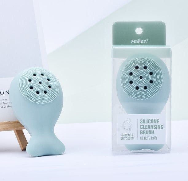 Silicon dark geen facial cleansing brush fish shape