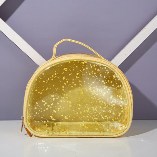 Flash Powder Portable Semi Circle Cosmetic Bag (PVC+Leather) 