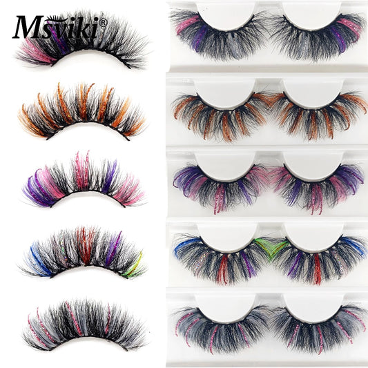 Glitter Fake Eyelashes Box Package 18-22MM Rainbow Colored Mink Lashes Pink White Yellow Mink Eyelashes