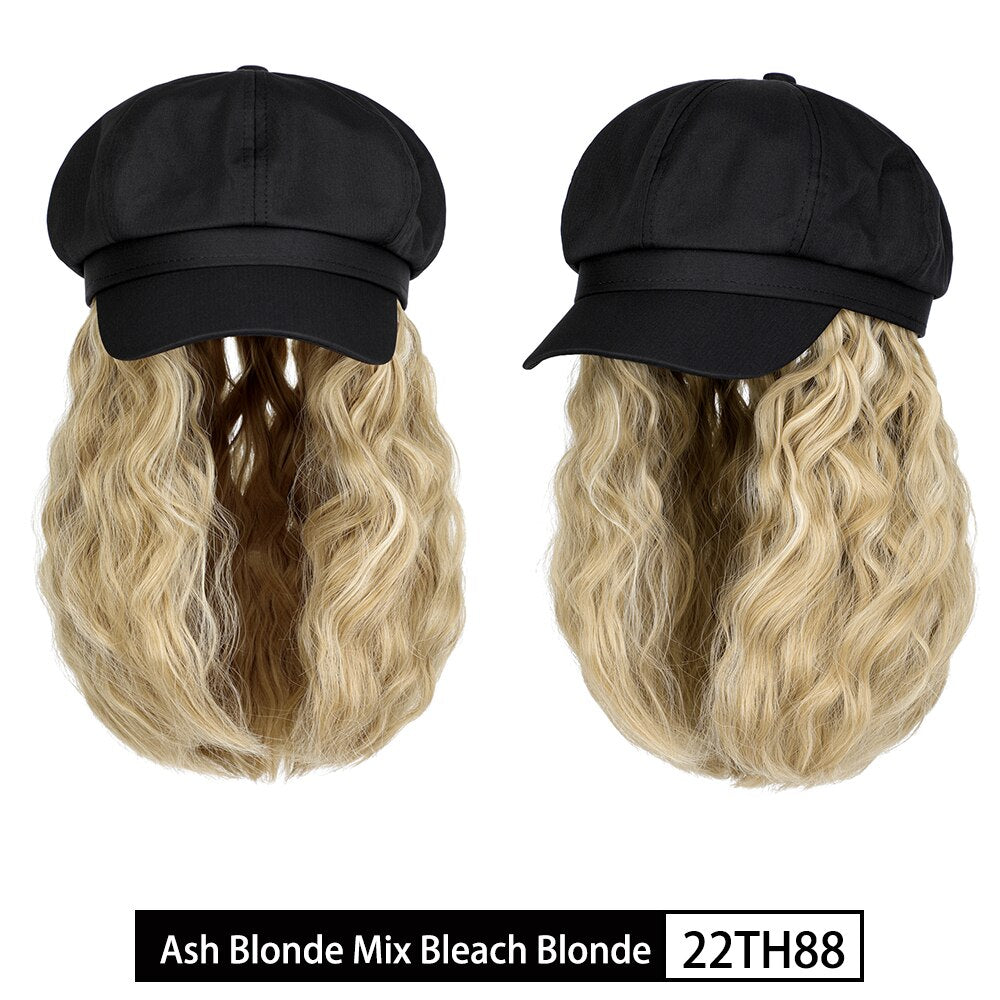 Short Wavy baseball wig Synthetic Natural bob Wig Black hat wigs cap with Hair Naturally Connect Baseball Cap Adjustable