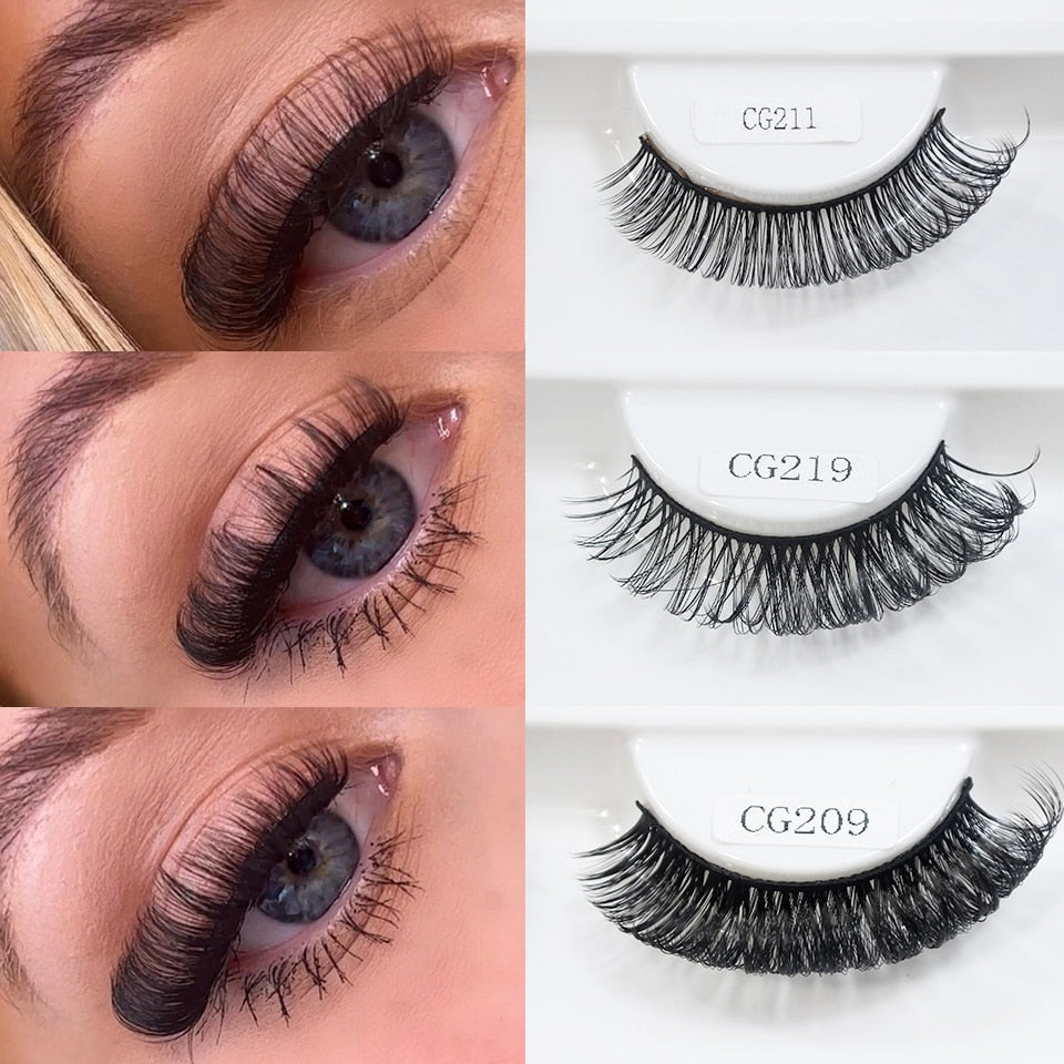 Classic Hybrid Volume Lashes Wispy D Curl Short Russian Strip Lashes False Eyelashes