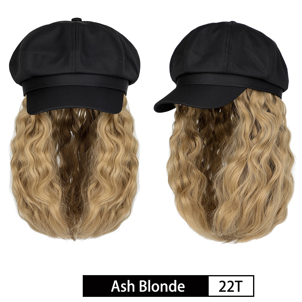 Short Wavy baseball wig Synthetic Natural bob Wig Black hat wigs cap with Hair Naturally Connect Baseball Cap Adjustable