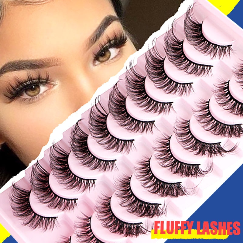 Cat Eye Lashes 10 Pairs Natural Fluffy Messy False Eyelashes Dramatic Tapered Foxy Faux Mink Lashes Cils