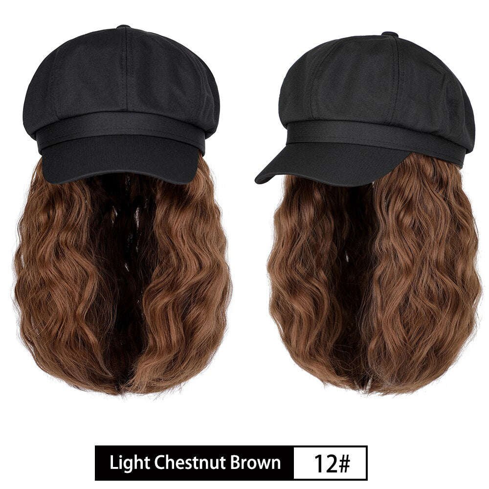 Short Wavy baseball wig Synthetic Natural bob Wig Black hat wigs cap with Hair Naturally Connect Baseball Cap Adjustable