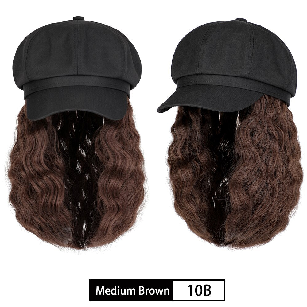 Short Wavy baseball wig Synthetic Natural bob Wig Black hat wigs cap with Hair Naturally Connect Baseball Cap Adjustable
