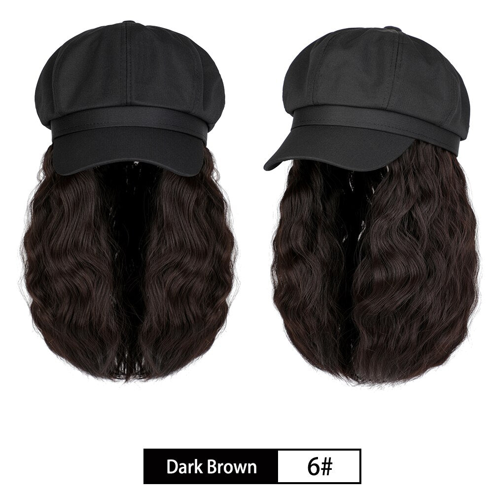 Short Wavy baseball wig Synthetic Natural bob Wig Black hat wigs cap with Hair Naturally Connect Baseball Cap Adjustable
