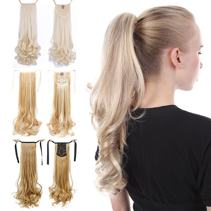 Natural Wave Pony Tail Fake Hair Extension Heat Resistant Synthetic Long Wavy Wrap Around Clip In Ponytail Hair