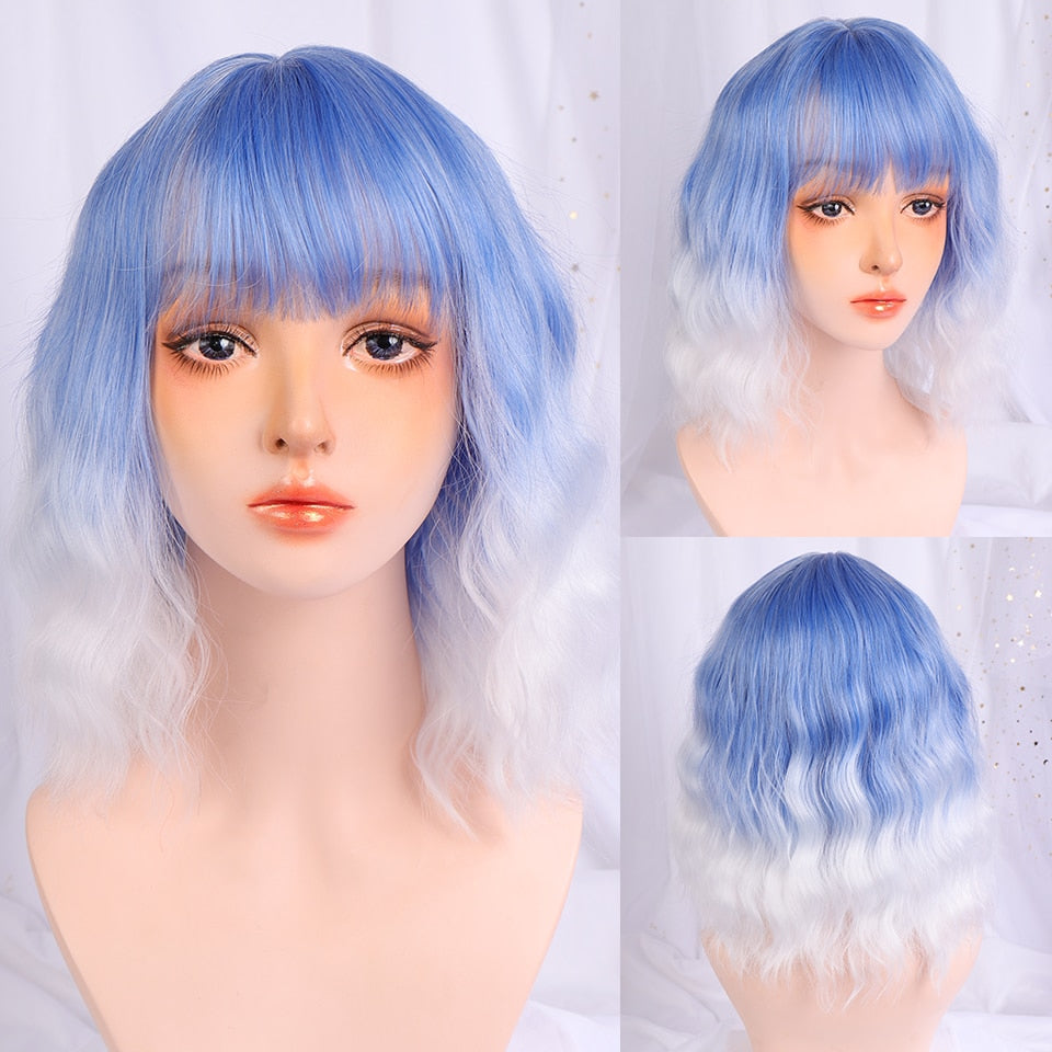 Synthetic Wigs For Women Daily Cosplay Long Water Wave  Lolita Wig With Bangs Cold Brown Heat Resistant Hair Bob Wig