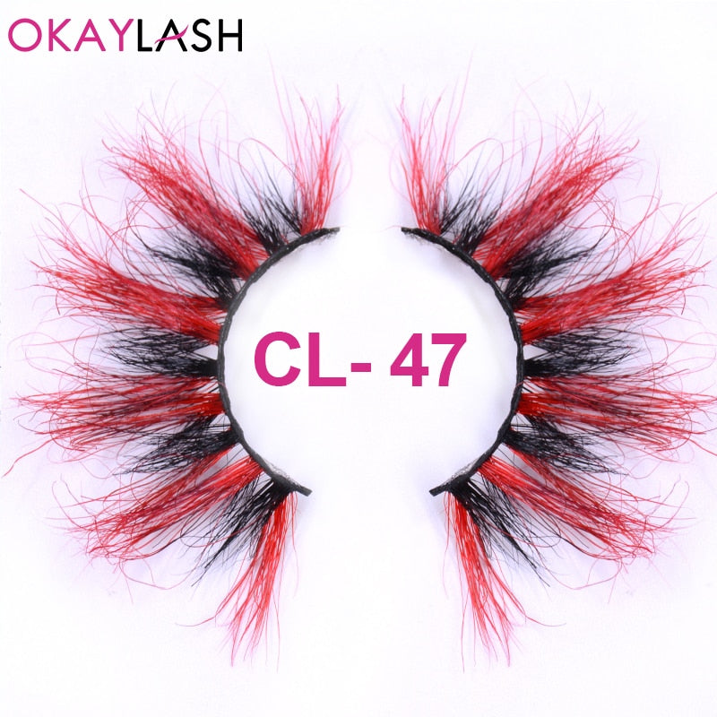 25mm Long Purple and Pink Color Real Mink Cosmetic Fake Colored Eyelash Party Cosplay Halloween Makeup Strip Eye lashes