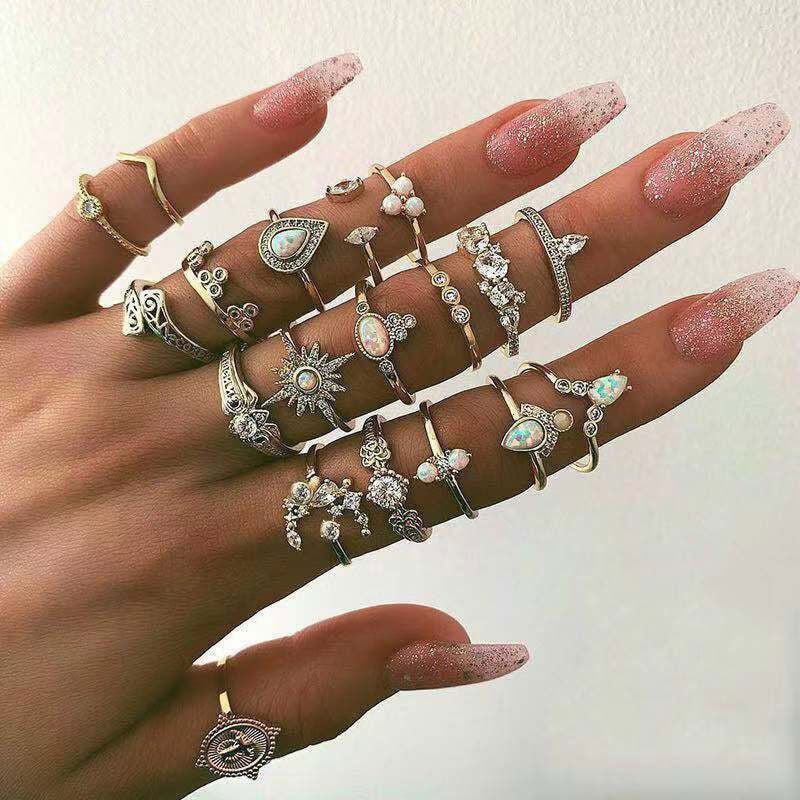 Vintage Rings Set For Women Boho Moon Star Knuckle Finger Ring Female Bohemian Gold Silver Color Jewelry Accessories