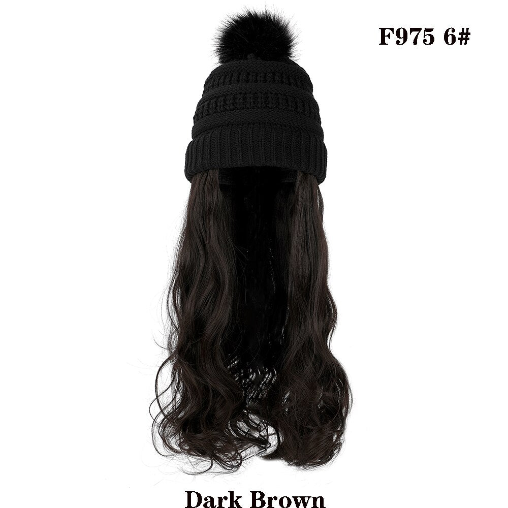 Short Wavy baseball wig Synthetic Natural bob Wig Black hat wigs cap with Hair Naturally Connect Baseball Cap Adjustable