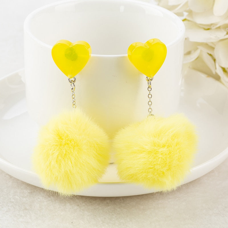 1Pair Cute Stud Earring Multicolours Resin Heart Candy Wth Puffer Ball Charms Jewelry