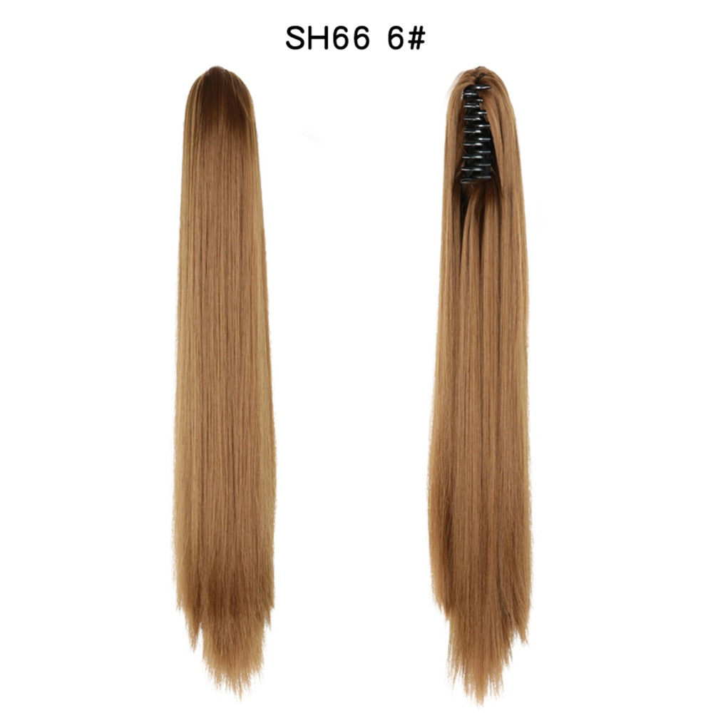 20Inch Short Curly Wavy Ponytail Hair Extensions Synthetic Claw On Hairpieces For Women Brown Black Color
