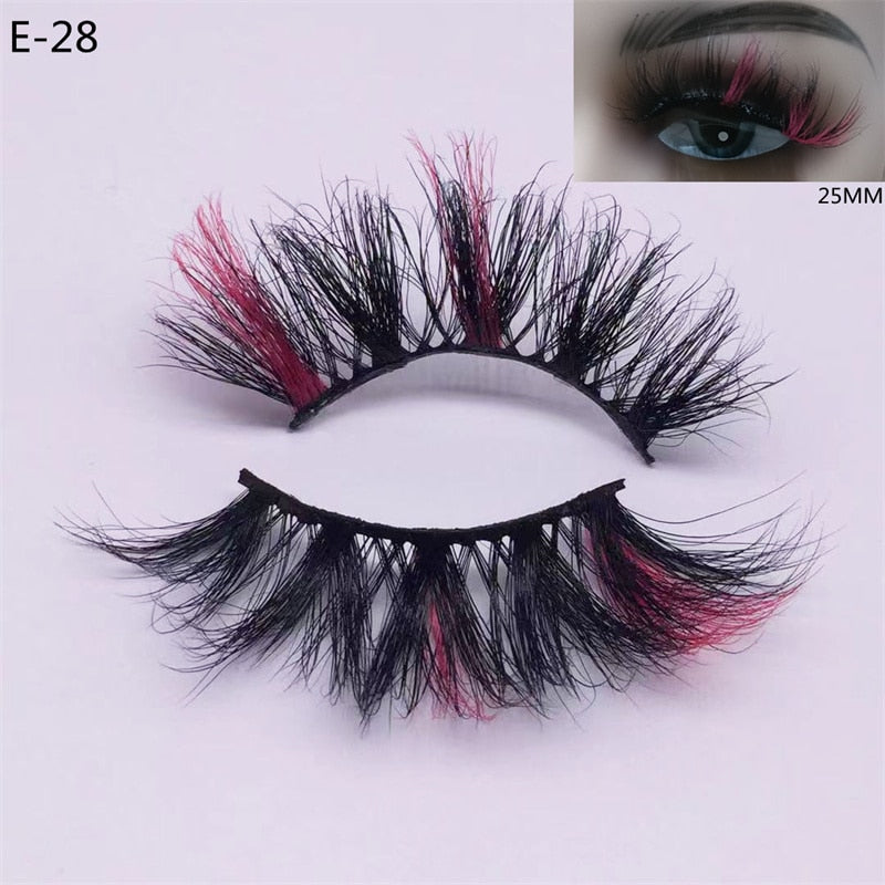 3D Mink Eyelashes Colorful 100% Mink Lashes Mix Color Pink Blue Red White False Eyelashes Fluffy Soft Cilias