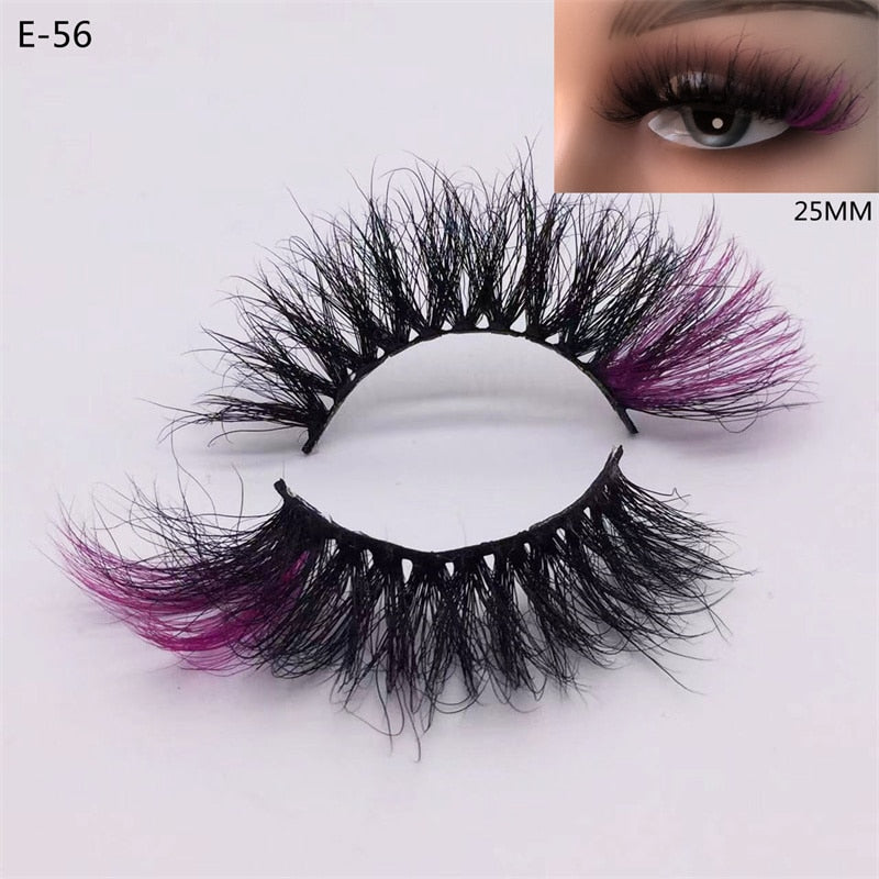3D Mink Eyelashes Colorful 100% Mink Lashes Mix Color Pink Blue Red White False Eyelashes Fluffy Soft Cilias