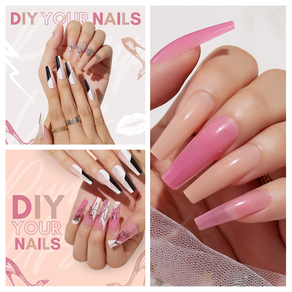 Acrylic Nail Kit Press On Nails Set 240pcs Ballerina Nail Tips Full Cover Nude 4pcs Nail Glues 1pcs Fake Nail