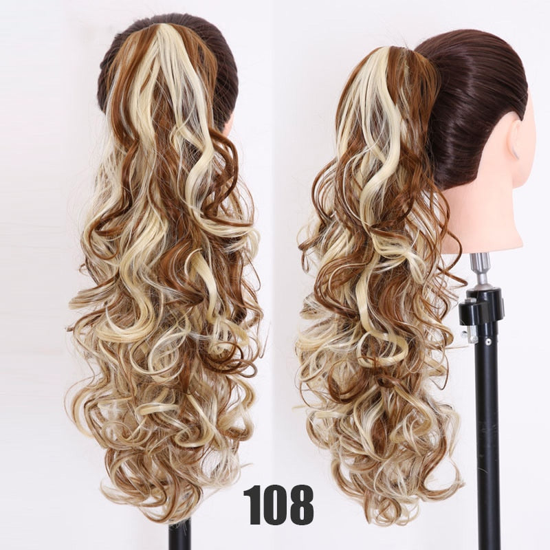 Synthetic 24inch Claw Clip Ponytail Extension Wavy Ponytail Long Straight Hair Ponytail Extension Clip Type Woman Wig