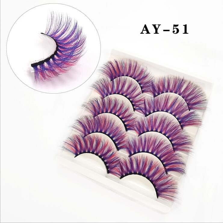 5 Pairs 3D White Mink Lashes Natural Long Thick Fluffy Colorful False Eyelashes Lash Extension