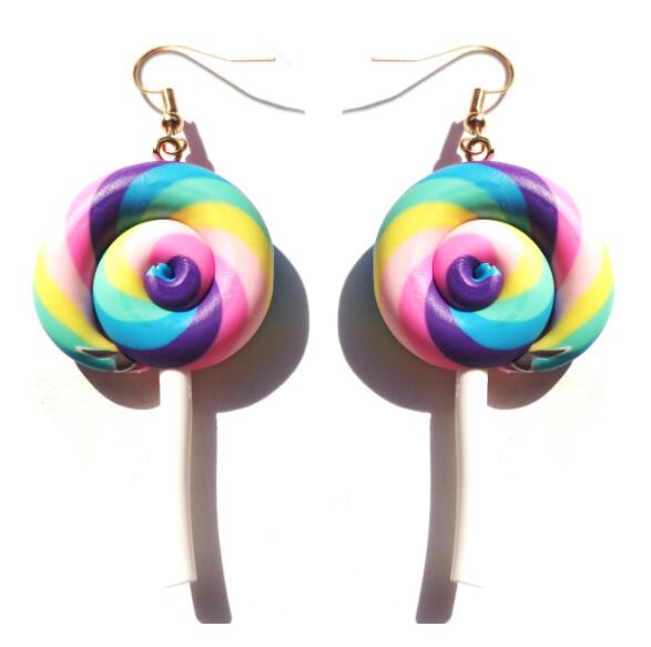 Resin Lollipop Drop Earrings Jewelry Custom Made Handmade Cute Cotton Candy